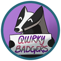 quirky badgers logo of a happy badger holding a sign with business name on it